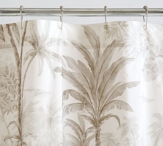 Palm Toile Organic Shower Curtain, Toile Shower Curtain