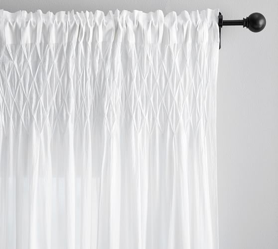 Smocked Organic Cotton Rod Pocket Sheer Curtain Pottery Barn Smocked Organic Cotton Rod Pocket Sheer, White Cotton Curtains