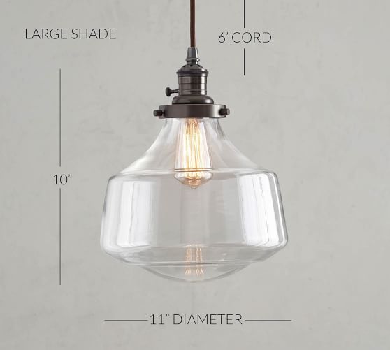 Schoolhouse Clear Glass Cord Pendant, Clear Glass Pendant Light Replacement Shades