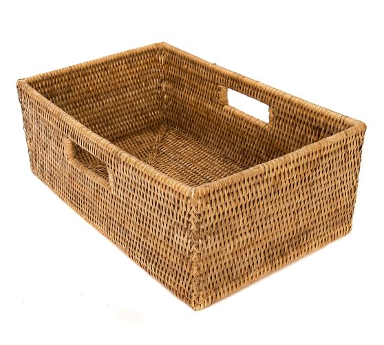 Tava Handwoven Rattan Rectangular Shelf, Rattan Storage Baskets For Shelves