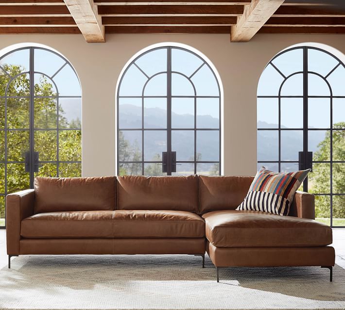 Jake Leather Sofa Chaise Sectional | Pottery Barn