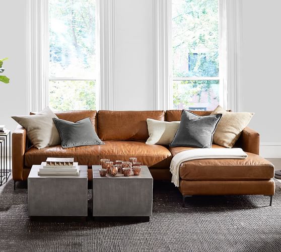 Jake Leather Sofa Chaise Sectional, Leather And Suede Sectional