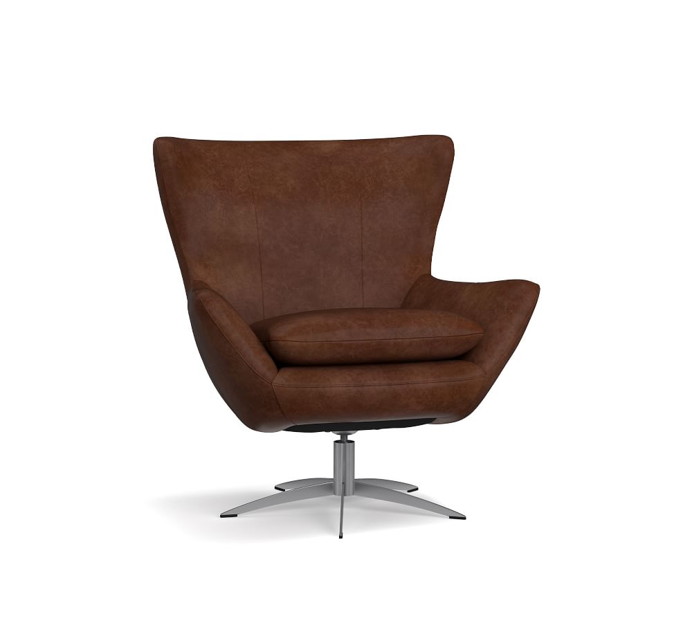 Wells Leather Petite Swivel Armchair