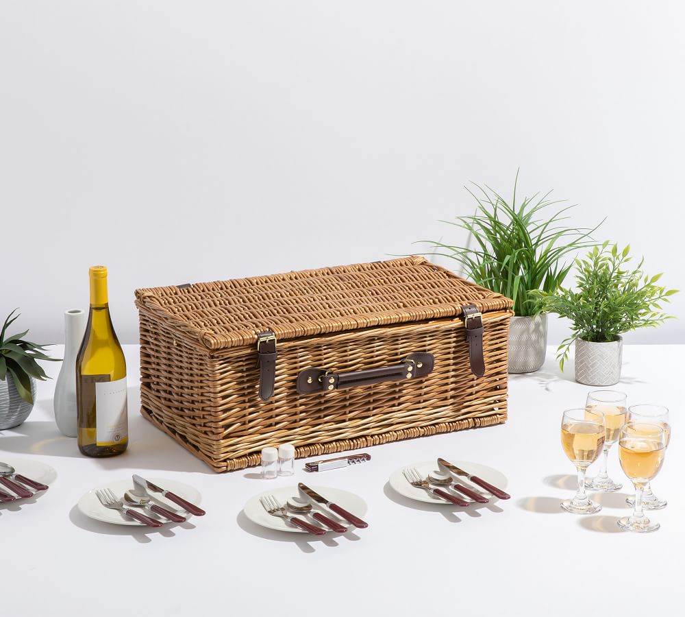 Bedford Woven Picnic Basket, Set for 4 Pottery Barn