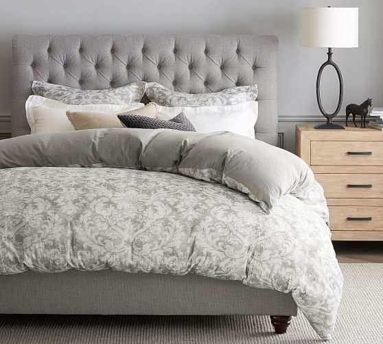 Chesterfield Tufted Upholstered Bed, Pottery Barn King Bedding
