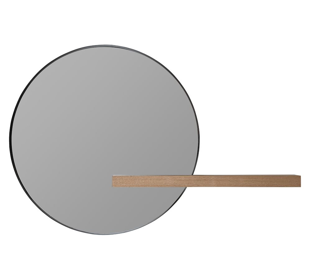 Norah Wall Round Mirror With Wood, White Round Wall Mirror With Shelf