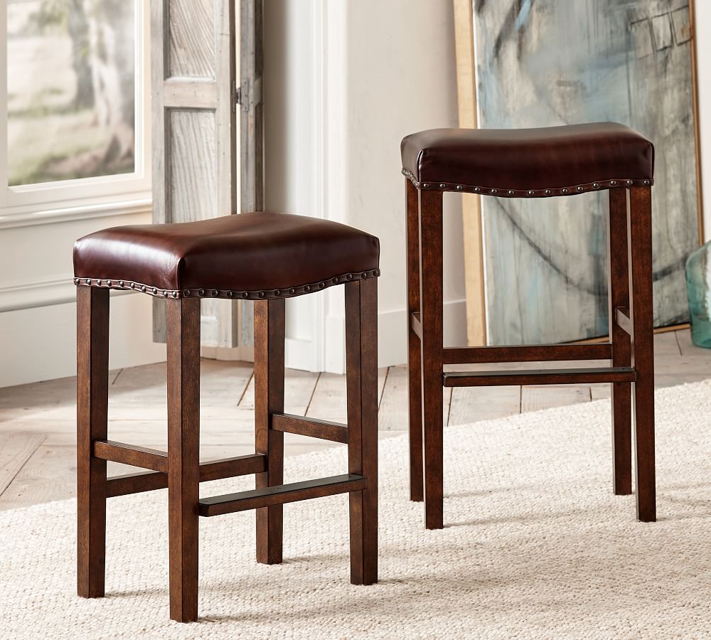 Manchester Backless Leather Bar Counter Stools Pottery Barn