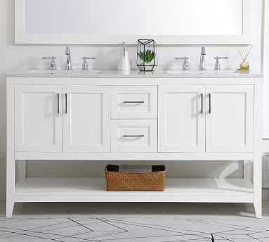 Belleair 60 Double Sink Vanity, White Bathroom Vanity With Sink