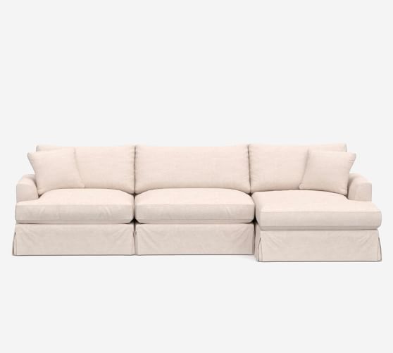 Sullivan Fin Arm Deep Seat Slipcovered, Deep Leather Sofa With Chaise
