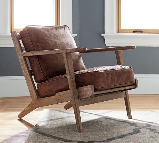 Raylan Leather Armchair Pottery Barn, Leather And Wood Chair