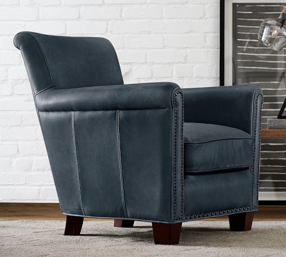 Irving Roll Arm Leather Armchair With, Leather Chairs Pottery Barn