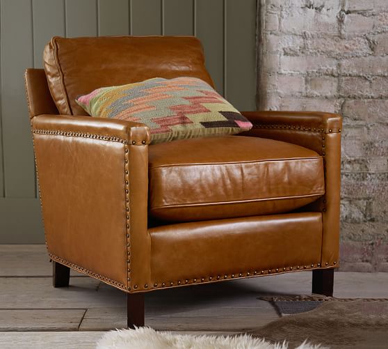 Tyler Leather Square Arm Armchair, Nailhead Leather Chair