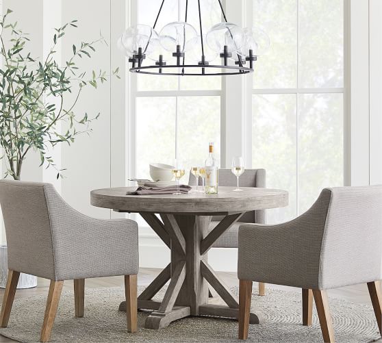 Benchwright Round Pedestal Extending, Round Dining Table With Bench