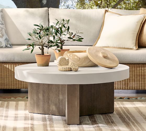 Acacia Round Coffee Table, Concrete Outdoor Coffee Table Round