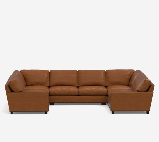 Turner Square Arm Leather 5 Piece, Leather Nailhead Sectional Sofa