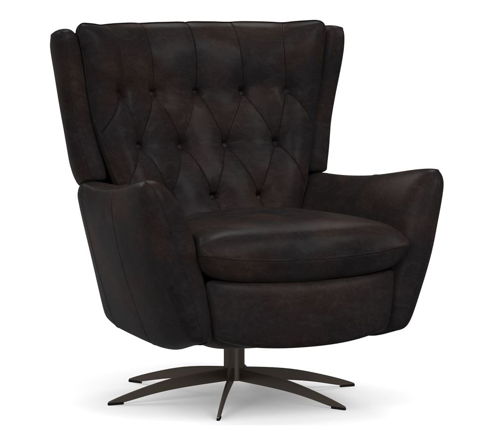 Wells Leather Swivel Recliner with Bronze Base, Polyester Wrapped