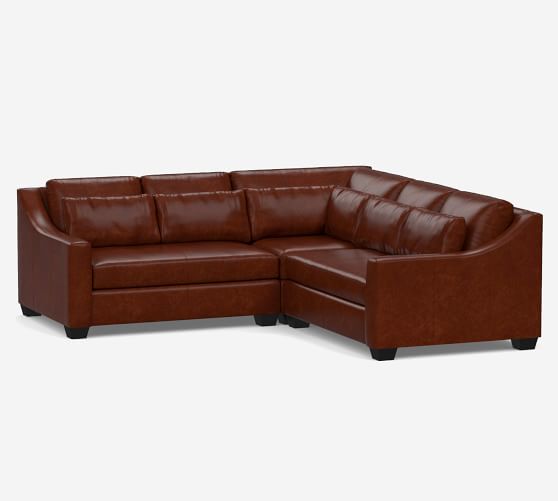 York Slope Arm Deep Seat Leather 3, Deep Leather Sectional Sofa