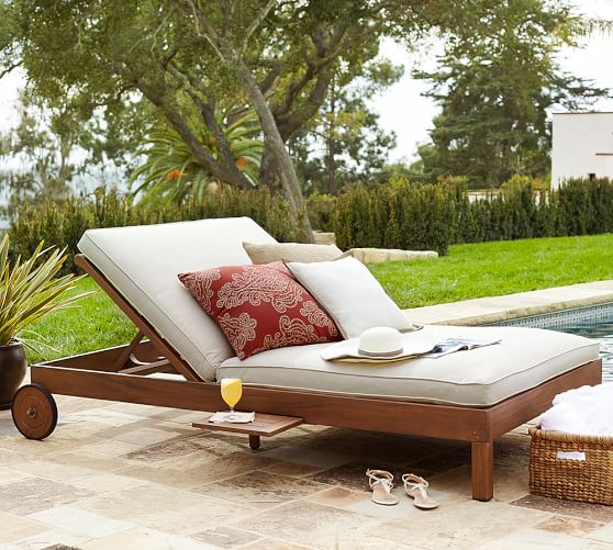 Ham Double Outdoor Chaise Lounge Honey Pottery Barn - Double Chaise Lounge Patio Chair