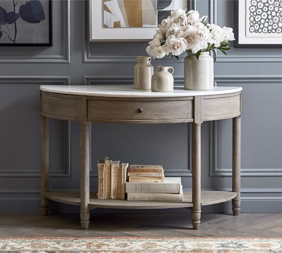 Alexandra 48 Demilune Marble Console, Half Round Console Table With Drawers