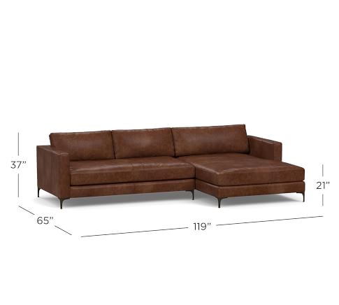 Jake Leather Sofa Double Wide Chaise, Jake Leather Sofa With Chaise Sectional
