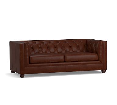 Chesterfield Square Arm Leather Sofa, Tufted Leather Sofa