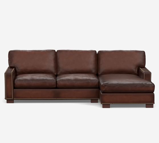 Turner Square Arm Leather Sofa Chaise, High Back Leather Sectional Sofa