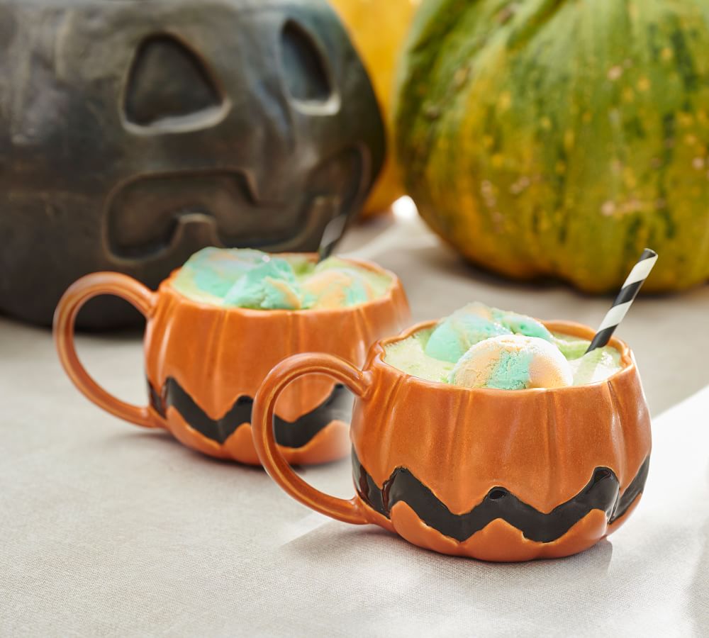 Peanuts™ Pumpkin Shaped Stoneware Mugs - Set of 2 | Pottery Barn