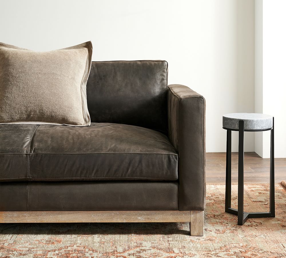 Jake Leather Sofa Wood Base Pottery Barn