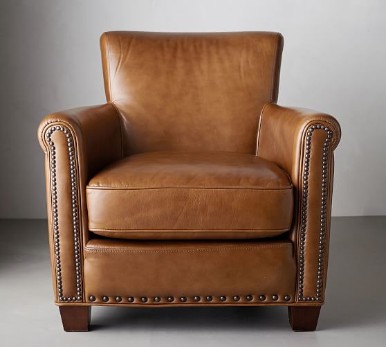 Irving Roll Arm Leather Armchair With, Leather Chair Brown