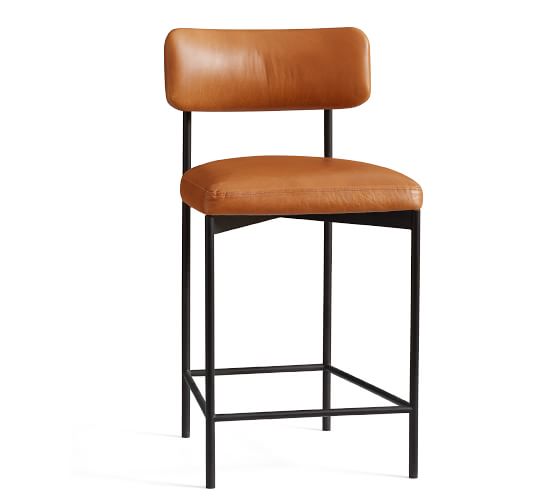 Maison Leather Bar Counter Stools, Top Grain Leather Bar Stools
