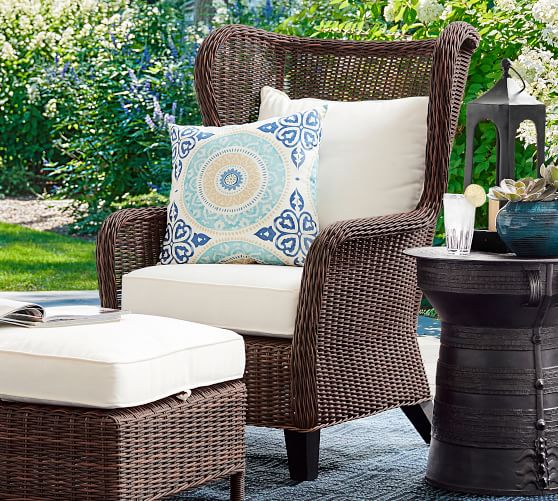 Torrey Indoor Outdoor All Weather Wicker Wingback Lounge Chair Espresso Pottery Barn - Rattan Patio Chairs Pottery Barn