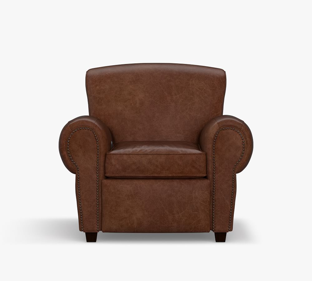 Manhattan Leather Power Recliner With Nailheads Pottery Barn
