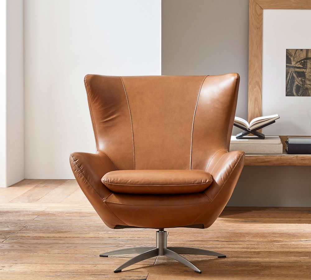 Wells Leather Swivel Armchair Pottery, Small Leather Swivel Chairs