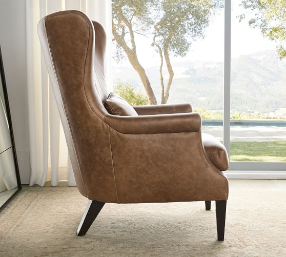 Champlain Wingback Leather Chair, Leather Wing Back Chairs