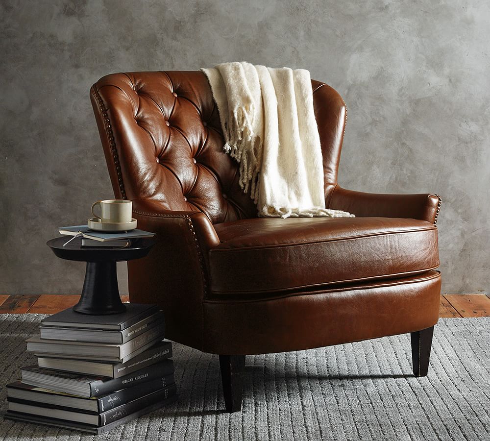 Cardiff Tufted Leather Armchair With Nailheads Pottery Barn