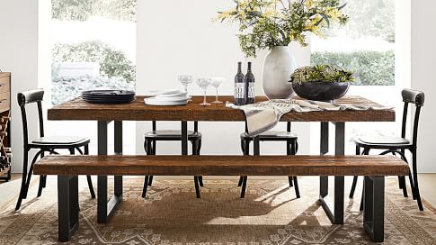 Rustic Metal And Wood Dining Table, Audrey Rustic Industrial Acacia Wood Dining Table With Metal Hairpin Legs