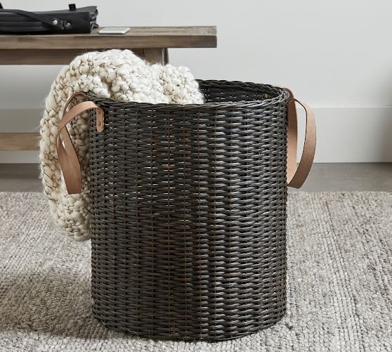 Austin Woven Basket Collection Distressed Black Pottery Barn