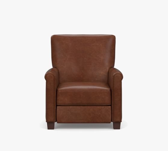 Irving Roll Arm Leather Recliner, Leather Club Chair Recliner Pottery Barn Review