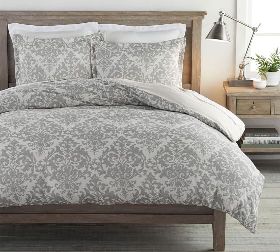 Gray Jacquard Linen Medallion Cotton Patterned Duvet Cover Sham Pottery Barn