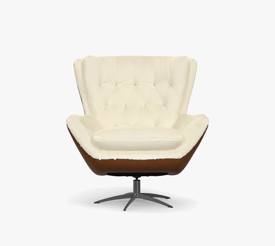 Shearling Swivel Chair Pottery Barn, White Leather Arm Chair