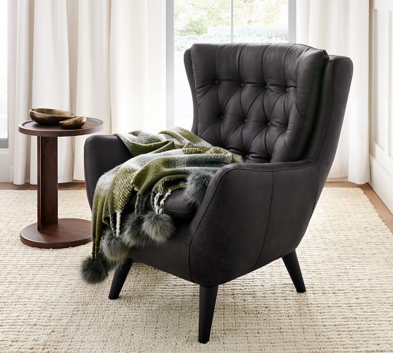 Wells Tufted Leather Armchair Pottery, Leather Tufted Chairs