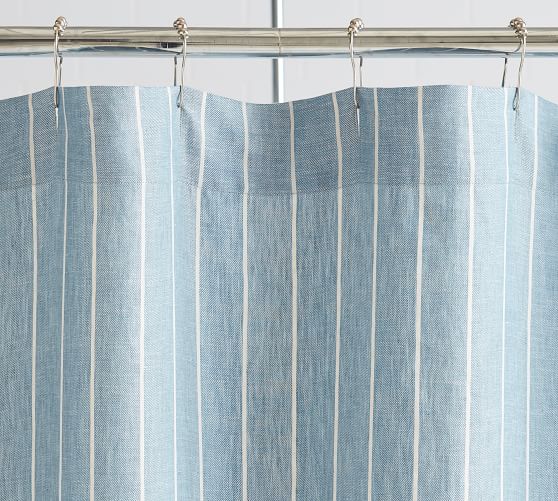Belgian Flax Linen Striped Shower, Blue And Green Striped Shower Curtain