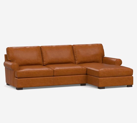 Townsend Roll Arm Leather Sofa Chaise, Leather Sectional Sofa With Chaise