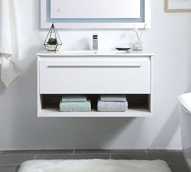 Single Sink Floating Vanity Pottery Barn, Floating Bathroom Vanity 30 Inch White