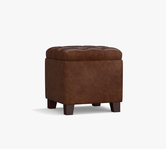 Lorraine Tufted Leather Storage Cube, Leather Ottoman Cubes
