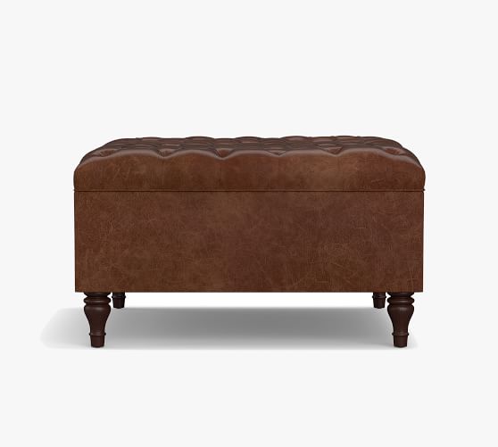 Lorraine Tufted Leather Square Storage, Brown Tufted Leather Storage Ottoman Bench