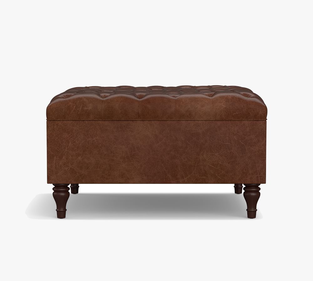 Lorraine Tufted Leather Square Storage, Real Leather Storage Bench