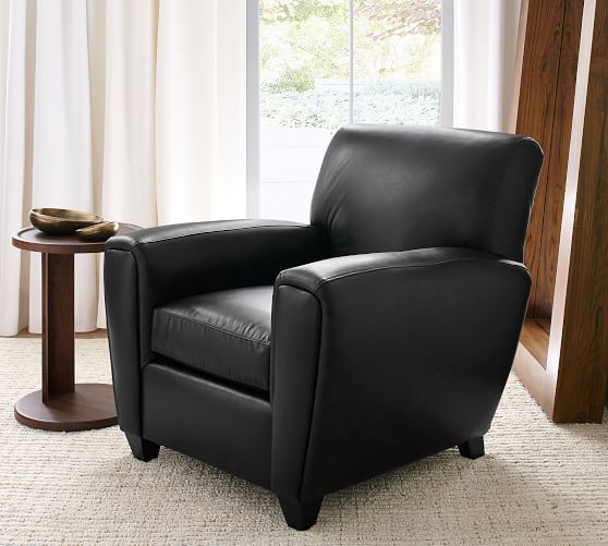 Manhattan Square Arm Leather Armchair, Club Chair With Ottoman Leather