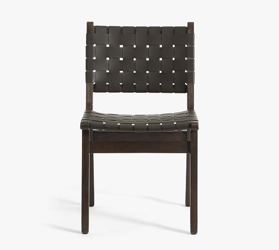 Fenton Woven Leather Dining Chair, Black Slope Leather Dining Chair
