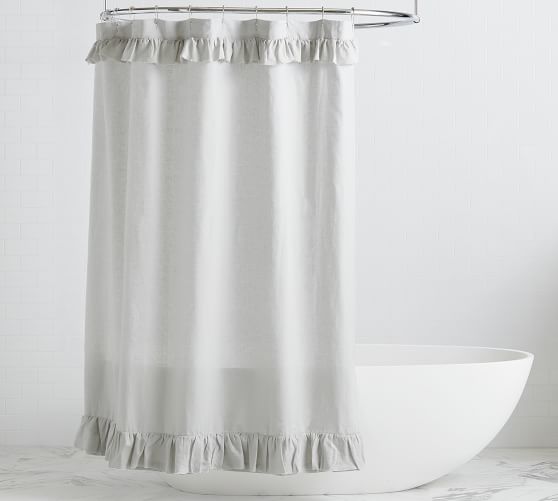 Belgian Flax Linen Ruffle Shower, Ruffle Fabric Shower Curtain